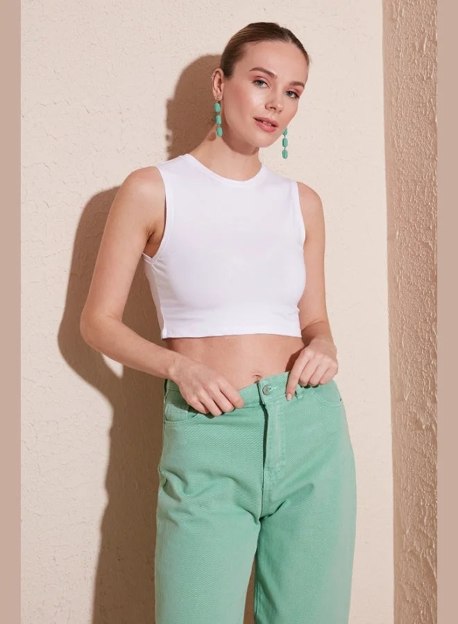 Lela Lela Cotton Crew Neck Slim Cut Crop Tank Top Women's Tank Top 5865259